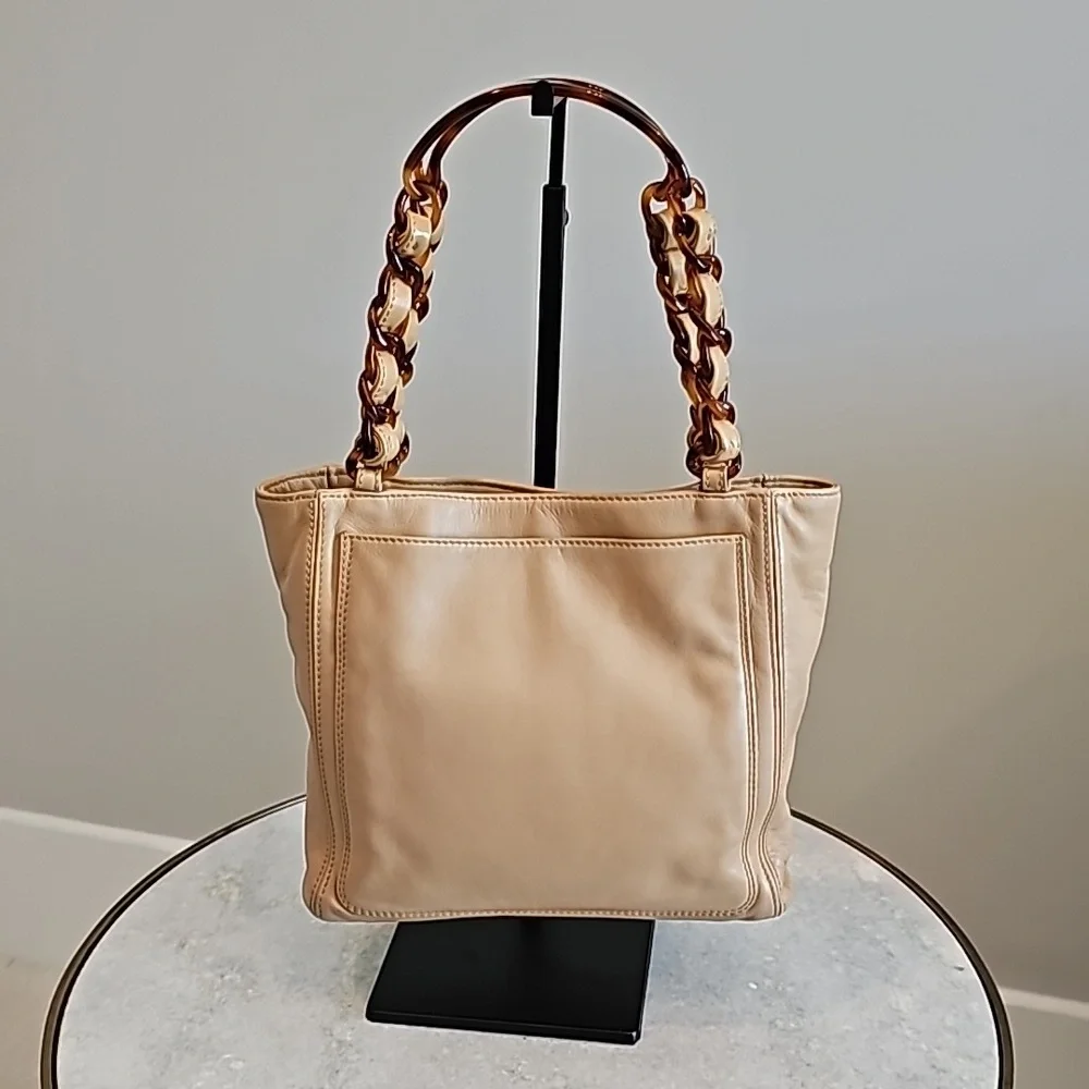 👑AUTHENTIC RARE👑 Vintage CHANEL CC Beige Lambskin Shoulder Tote - Picture 6 of 15
